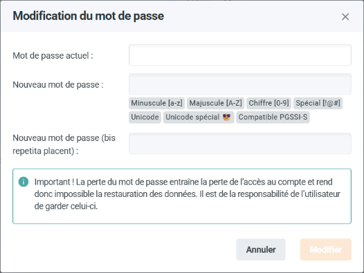 Changement de mot de passe