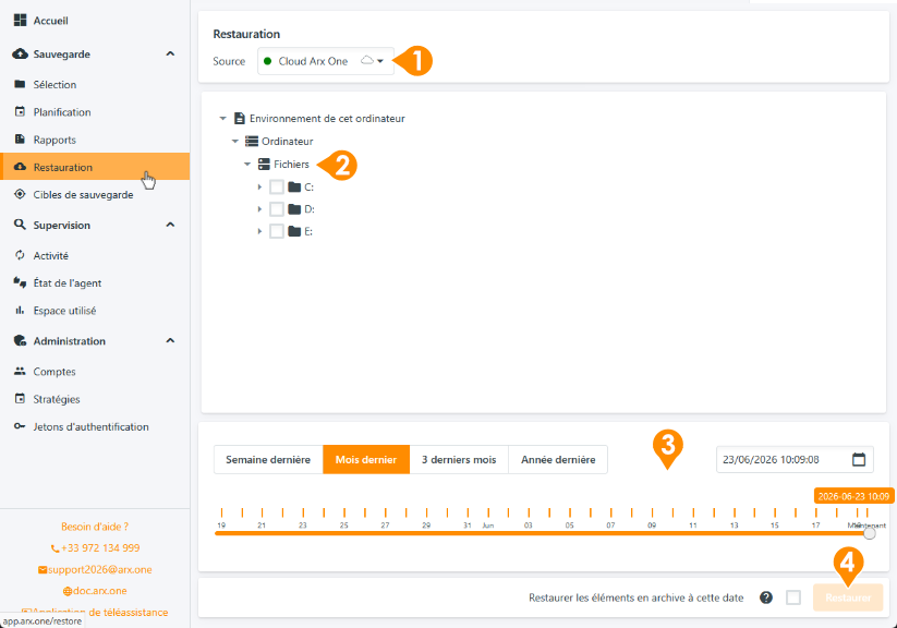 Interface de restauration