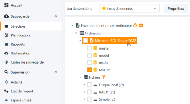 Sélection sauvegarde Proxmox