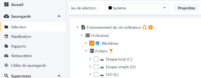 Sélection composant système
