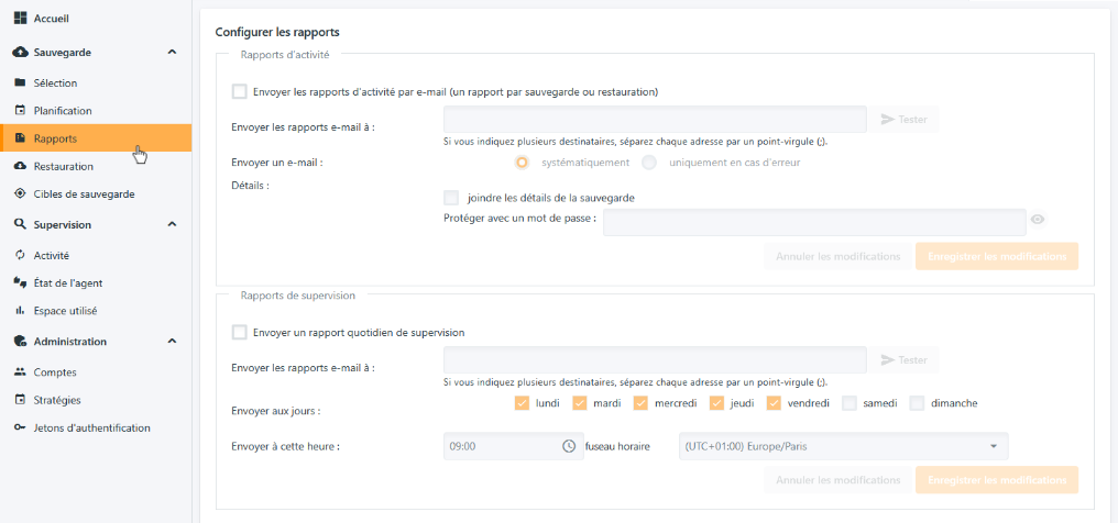 Rapports par e-mail
